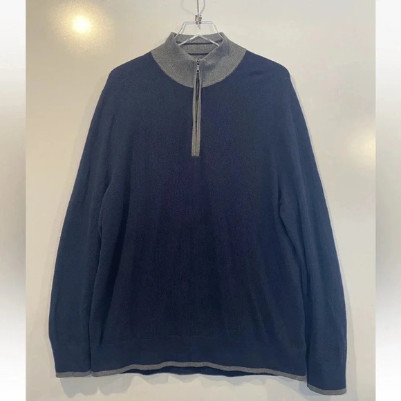 Brooks Brothers Blue‎ Combed Cotton Quarter Zip Sweater Mens Size XXL (864) - Picture 1 of 4